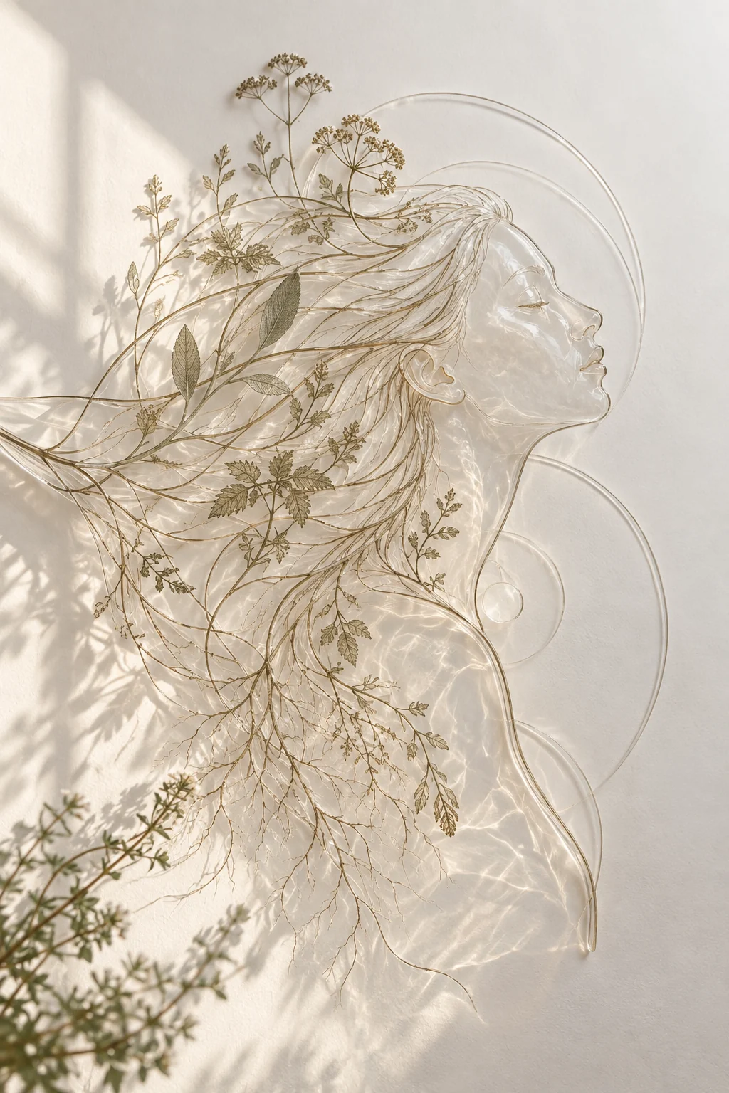 Composition symbolique reliant les cheveux, les racines et le vivant
